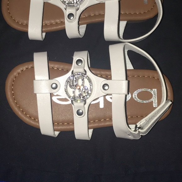 New Bebe White Sandals size 9 Rhinestone Logo Summer - Picture 11 of 16
